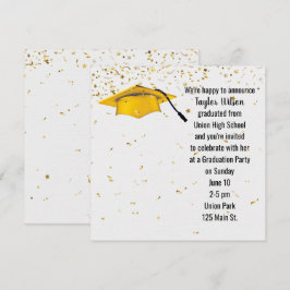 Gouden afstudeerhoed met gouden confetti kaart