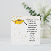 Gouden afstudeerhoed met gouden confetti kaart (Staand voorkant)