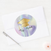 Gouden afstudeerhoed, naam, holografisch ronde sticker (Envelop)