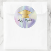 Gouden afstudeerhoed, naam, holografisch ronde sticker (Tas)