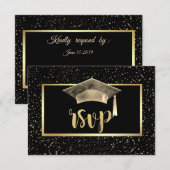 Gouden afstudeerhoed, Verjaardagsfeest met confett RSVP Kaartje (Voorkant / Achterkant)