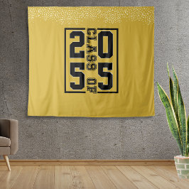 Gouden afstudeerklas met sportief lettertype wandkleed