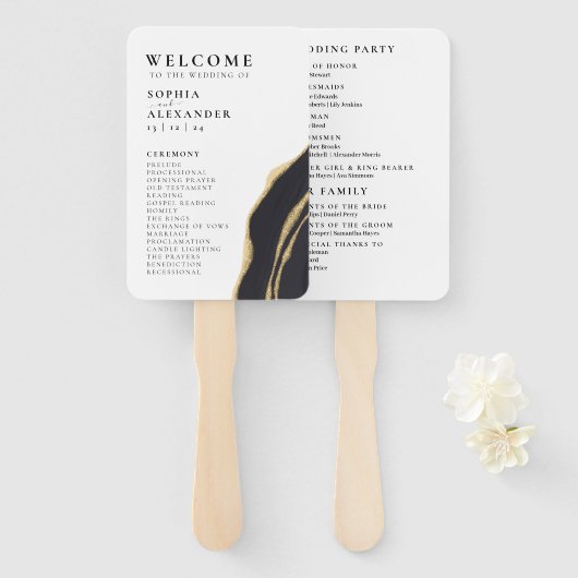 Gouden agaat edelsteen bruiloft programma Set van  Handwaaier (Voorkant en achterkant)