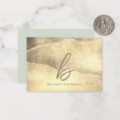 Gouden Agaat Glitter Elegant Monogram Notitiekaartje (Voorkant / Achterkant in situ)