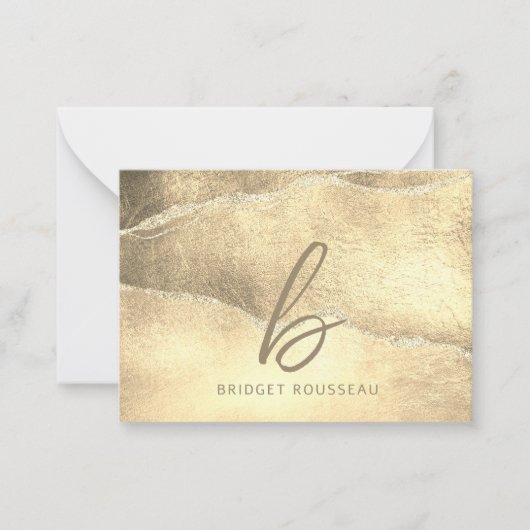 Gouden Agaat Glitter Elegant Monogram Notitiekaartje (Voorkant)