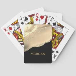 Gouden agaat, glitter en naam op zwart pokerkaarten