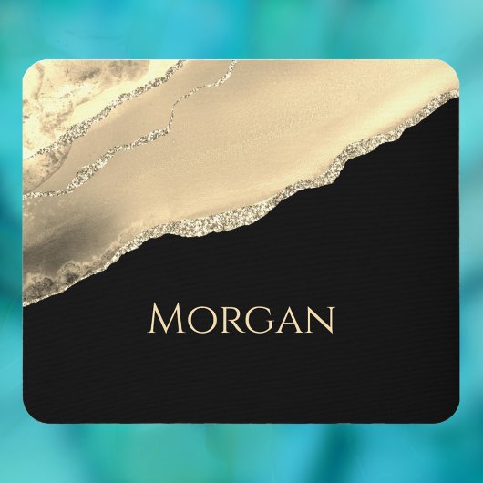 Gouden Agaat & Glitter, Gouden Naam op Zwart Muismat