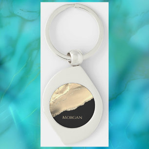 Gouden Agaat & Glitter, Gouden Naam op Zwart Sleutelhanger