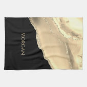 Gouden Agaat & Glitter, Gouden Naam op Zwart Theedoek (Horizontaal)