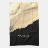 Gouden Agaat & Glitter, Gouden Naam op Zwart Theedoek (Verticaal)