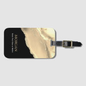 Gouden Agaat & Glitter, Naam & Tekstlijn, Zwart Bagagelabel (Voorkant (horizontaal))