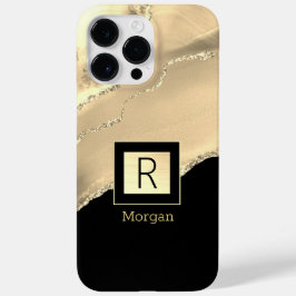 Gouden Agaat, Naam & Monogram, Zwarte & Gouden Doo Case-Mate iPhone 14 Pro Max Hoesje