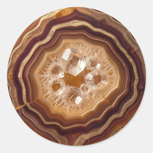 Gouden Agate Geode Kwarts Kristal Close-up Ronde Sticker