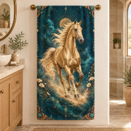 Gouden Akhal-Teke Paard Teal Westerse Kunst Badhanddoek