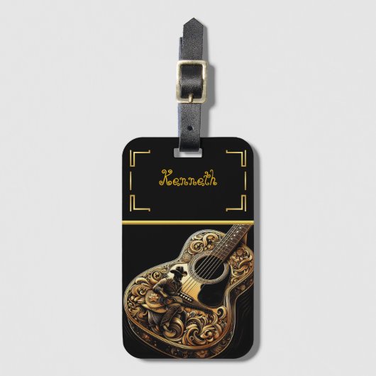 Gouden akoestische gitaar met Westerne charme Bagagelabel (Voorkant (verticaal))