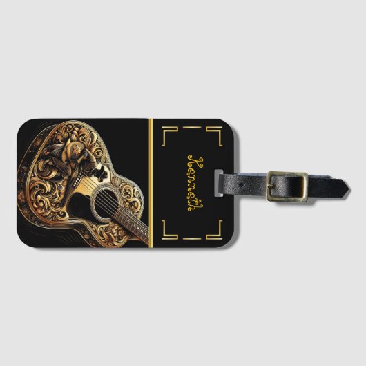 Gouden akoestische gitaar met Westerne charme Bagagelabel (Voorkant (horizontaal))