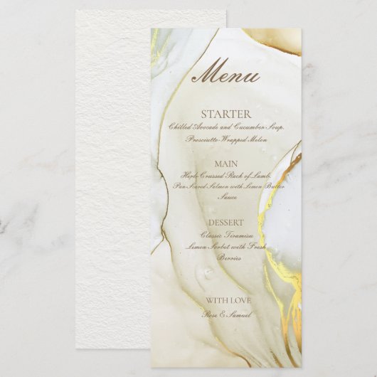 Gouden Alcohol Inkt Handgemaakte Witte Platte Menu (Voorkant / Achterkant)