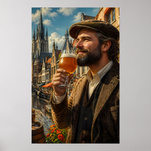 Gouden Ale in een droombeeld van een kanaalstad Po Poster