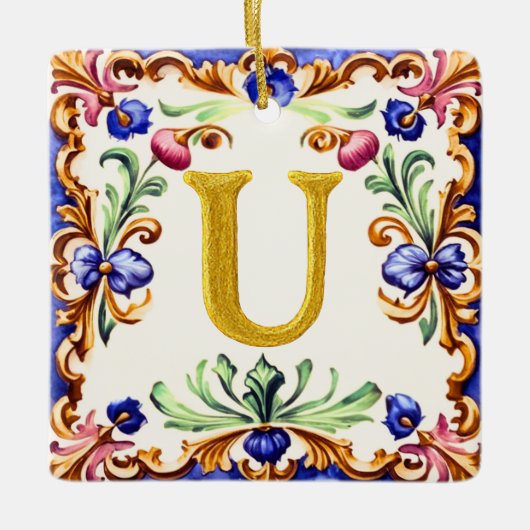 Gouden Alfabet – Letter U Keramisch Ornament (Voorkant)