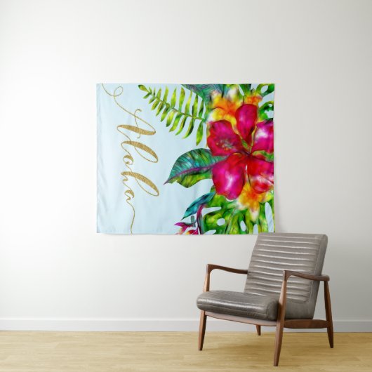 Gouden Aloha Hawaiaanse Luau Elektrische Bloemstuk Wandkleed (In Situ (horizontaal))