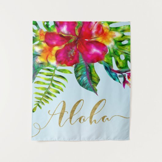 Gouden Aloha Hawaiaanse Luau Elektrische Bloemstuk Wandkleed (Voorkant)
