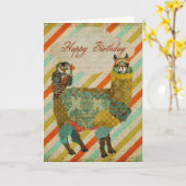 Gouden Alpaca & Blauwgroen Uil Verjaardag Kaart (Gele Bloem)