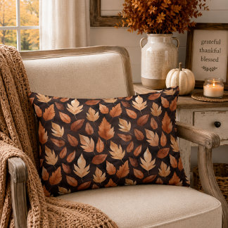 Gouden Amber Bruine Herfstbladeren Patroon Accent Kussen