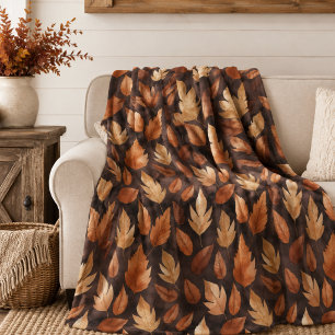 Gouden Amber Bruine Herfstbladeren Patroon Fleece Deken