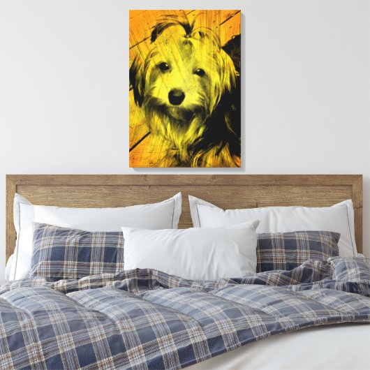Gouden Amber Grunge Yorkshire Terrier Wall Art Canvas Afdruk (Insitu (Slaapkamer))