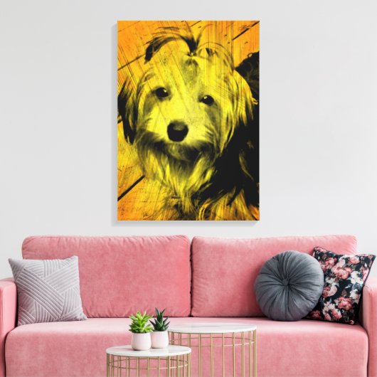 Gouden Amber Grunge Yorkshire Terrier Wall Art Canvas Afdruk (Insitu (Woonkamer))