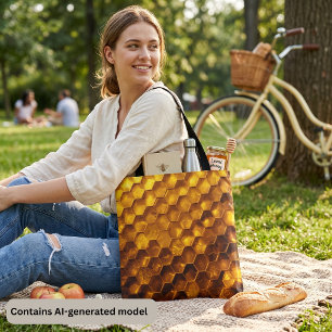 Gouden Amber Honingraat: Realistische Bijenkorf Ze Tote Bag