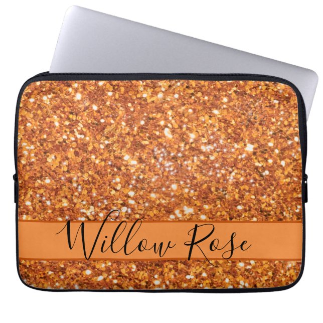 Gouden amber sinaasappel sprankelende glitter kall laptop sleeve (Voorkant)