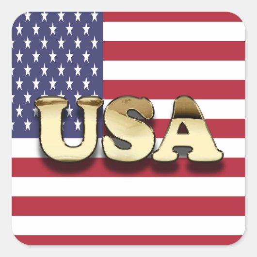 Gouden Amerikaanse vlag Vierkante Sticker (Voorkant)