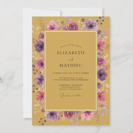 Gouden Amethist Ranunculus Eucalyptus Bruiloft Kaart (Voorkant)