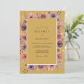 Gouden Amethist Ranunculus Eucalyptus Bruiloft Kaart (Staand voorkant)