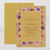 Gouden Amethist Ranunculus Eucalyptus Bruiloft Kaart (Voorkant / Achterkant)