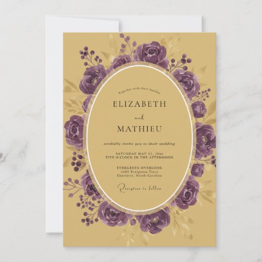 Gouden Amethist Ranunculus Sage Bruiloft Kaart (Voorkant)