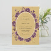 Gouden Amethist Ranunculus Sage Bruiloft Kaart (Staand voorkant)