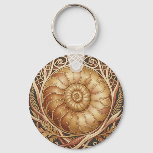 Gouden Ammoniet Fossiel Keltische Frame Sierlijk P Sleutelhanger