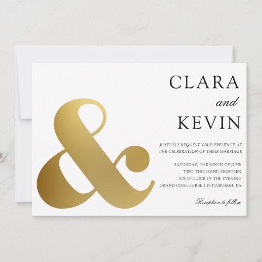 Gouden Ampersand bruiloft uitnodiging (Voorkant)