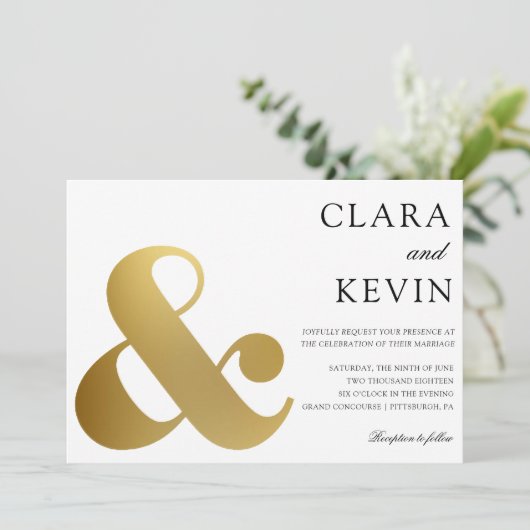 Gouden Ampersand bruiloft uitnodiging (Staand voorkant)