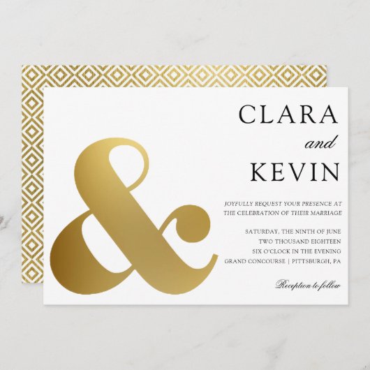 Gouden Ampersand bruiloft uitnodiging (Voorkant / Achterkant)
