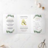 Gouden Ampersand Olijftak All in One Trouwen Drieluik Uitnodiging (Binnen)