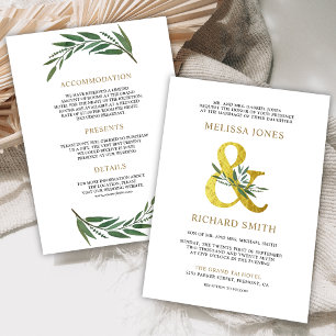 Gouden Ampersand Olijftak All-in-One Trouwfeest Kaart