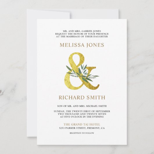 Gouden Ampersand Olive Branch Alles in een bruilof Kaart (Voorkant)