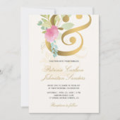 Gouden ampersand pastel roze crème romantische bru kaart (Voorkant)