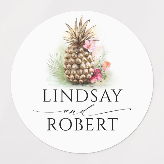 Gouden Ananas Bloemen Tropische Waterdichte Sticke Labels (Design 2)