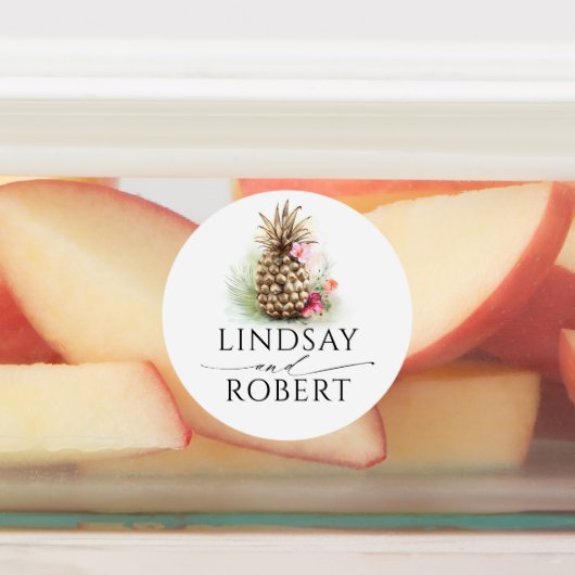 Gouden Ananas Bloemen Tropische Waterdichte Sticke Labels (Aangebracht)