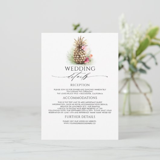 Gouden Ananas Bruiloft Informatie Gast Informatiekaartje (Staand voorkant)