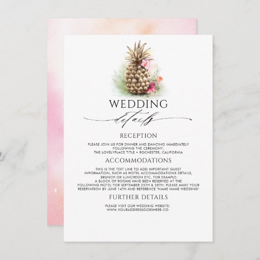 Gouden Ananas Bruiloft Informatie Gast Informatiekaartje (Voorkant / Achterkant)